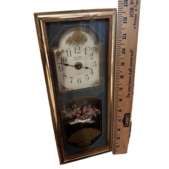 VTG Elgin Quartz 12" Shadowbox Wall/Tabletop Framed Clock Floral Dried Flowers - Picture 3 of 11